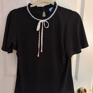 Elegant Black Ruffle Neck Women's Top